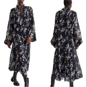 H&M Dresses | Nwt H&M Long Flora I Chiffon Ruffle Dress Size Small